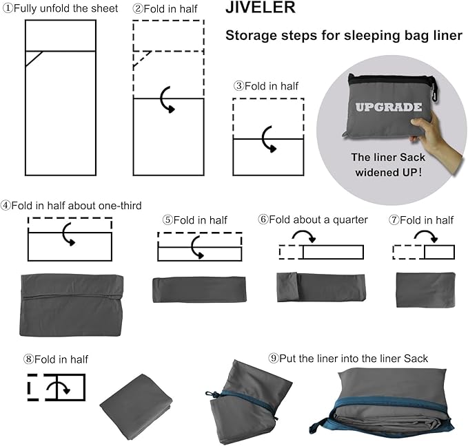 Lightweight Sleeping Bag Liner Camping Travel Sheets Ultralight Sleeping Bag Sack for Backpacking Hiking Hotel Hostels and Traveling, Stuff Sack Included