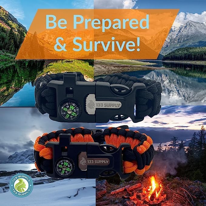 Paracord Bracelet Compass Hiking Survival Emergency Whistle Fire Starter Kit Camping Gear Hiking Essentials Fishing Hunting Accessories EDC Backpacking Gear Tactical Survival Gear Equipment