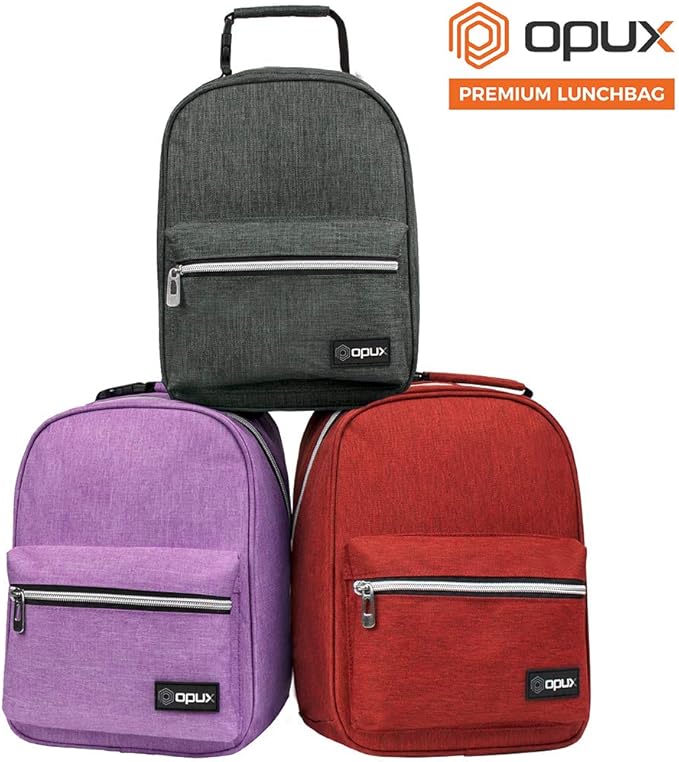 opux Lunch Box for Girls Boys Kids, Insulated Leakproof Lunch Bag, Reusable Teen Lunch Boxes for School, Medium Large lunchbox for Women Men Adult for Work with Front Back Pocket (Red)