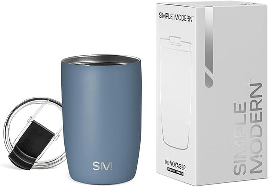 Simple Modern Travel Coffee Mug Tumbler with Flip Lid | Reusable Insulated Stainless Steel Cold Brew Iced Coffee Cup Thermos | Gifts for Women Men Him Her | Voyager Collection | 12oz | Blue Dune