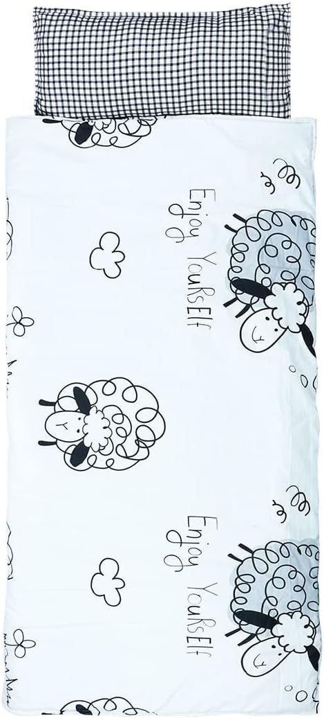 Toddlers Nap Mat with Removable Pillow and Soft Blanket, Lightweight Daycare Preschool Kindergarten Sleeping Bag, Travel Slumber for Kids Girls Boys