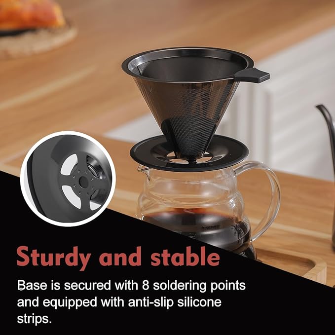 Pour Over Coffee Maker INSINTAR Stainless Steel Pour Over Drip Coffee Filter Paperless Coffee Strainer Reusable Single Cup Coffee Maker 1-4 Cup (Titanium Black)