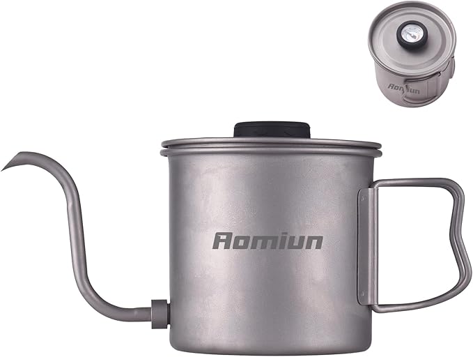 Titanium Gooseneck Kettle with Thermometer, 13.5oz Pour Over Camping Kettle Coffee Tea Pot with Removable Spout & Folding Handle, Lightweight Portable Camping Kettles for Backpacking