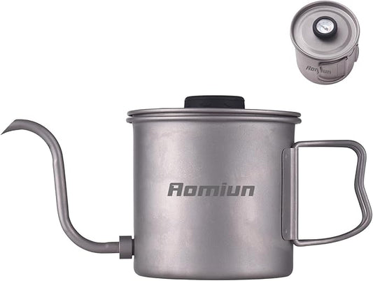 Titanium Gooseneck Kettle with Thermometer, 13.5oz Pour Over Camping Kettle Coffee Tea Pot with Removable Spout & Folding Handle, Lightweight Portable Camping Kettles for Backpacking