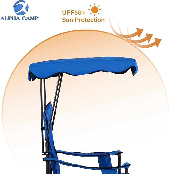 ALPHA CAMP Oversized Camping Chair with Shade Canopy, Folding Lawn Chairs