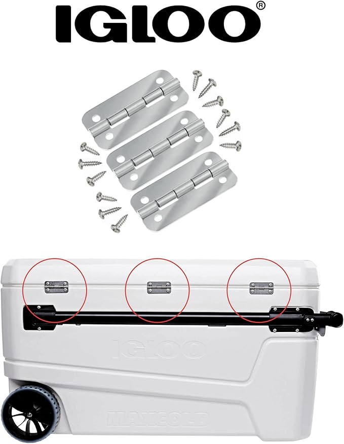 Igloo Cooler Heavy-Duty Stainless Steel Parts Kit - 2 Latches, 3 Hinges, Latch Posts & Screws - Marine-Grade, Corrosion-Resistant Parts