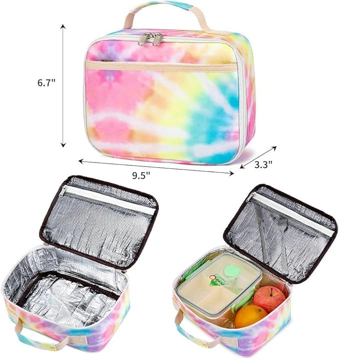 Kids Lunch Box Boys Girls Insulated Lunch Cooler Bag Reusable Lunch Tote Kit for School Travel (094 Tie Dye)