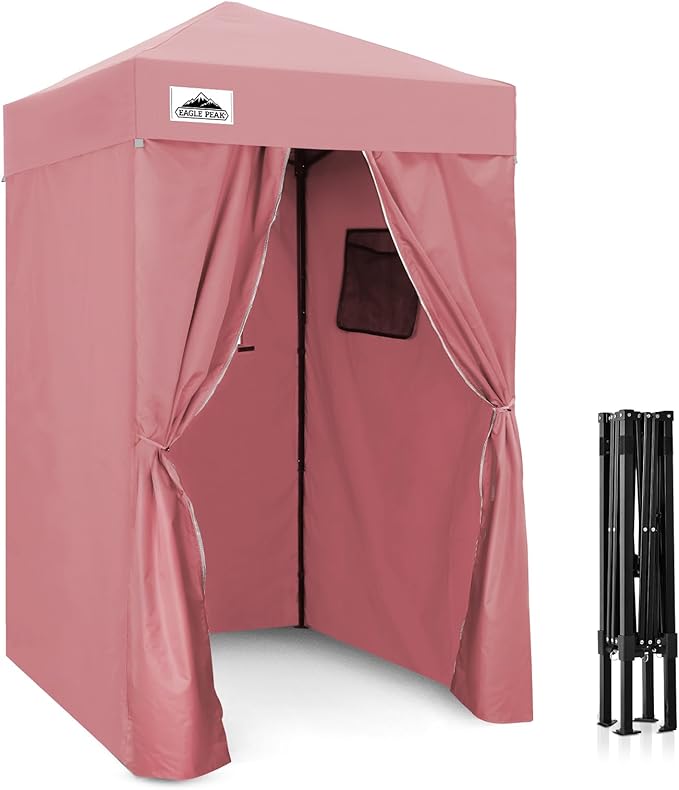 EAGLE PEAK Flex Ultra Compact 4x4 Pop-up Canopy, Sun Shelter, Changing Room, Portable Privacy Canopy Cabana for Pool, Fashion Photoshoots, or Camping, 4x4 ft, Pink