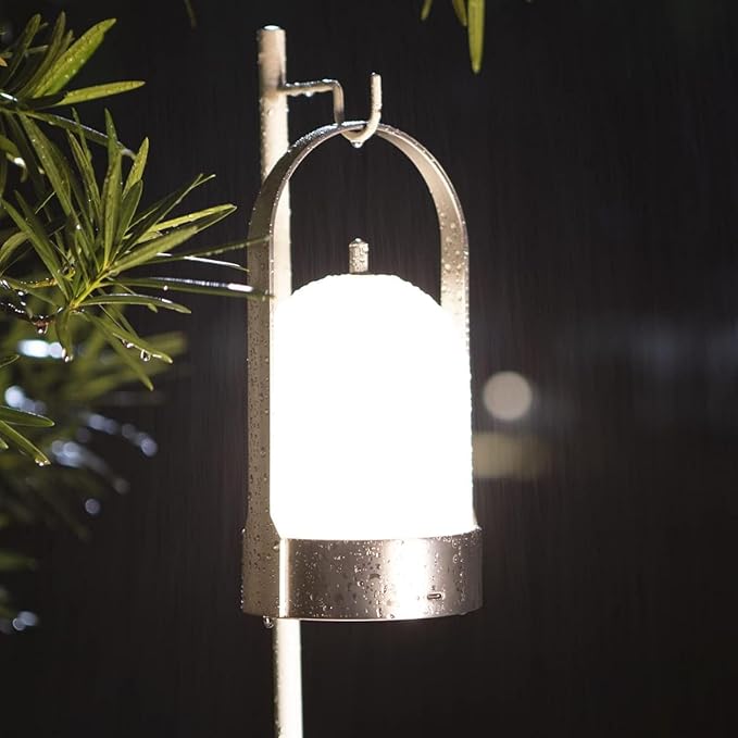 Tubicen Portable Outdoor Battery Operated Lantern Table Lamp Waterproof, 4000mAh Cordless Rechargeable 4 Levels Touch Dimmable Table Lamp, LED Night Light for Patio Camping Restaurant Balcony, Nickel