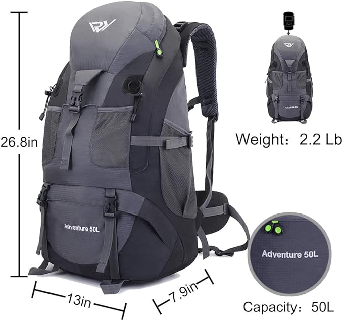 50L Hiking Backpack, Waterproof Lightweight Daypack for Outdoor Camping Travel
