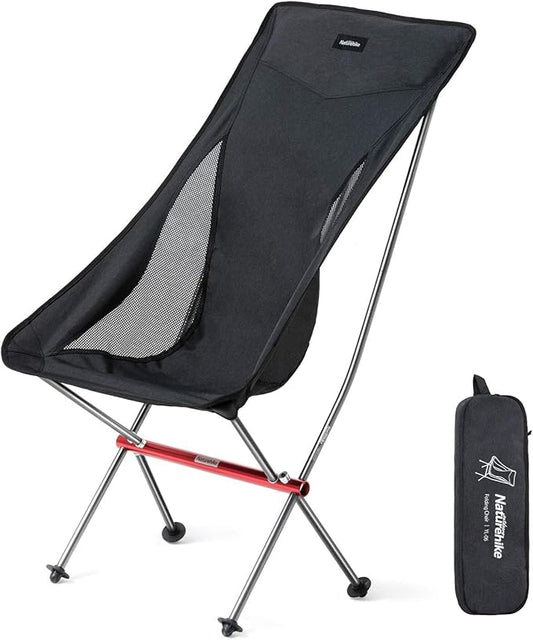 Naturehike Folding Camping Chair, Lightweight High Back Portable Compact Chair, Large Heavy Duty 330lbs for Adults, Hiking Camp Backpacking Beach Picnic Fishing with Storage Bag, Black