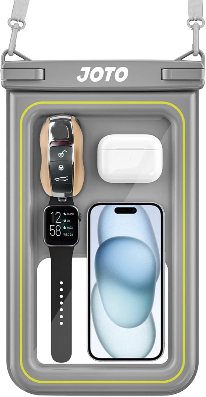 JOTO [IP68 Floatable Large Floating Waterproof Phone Pouch Up to 10", Underwater Phone Case Cellphone Dry Bag for iPhone 16 15 14 13 12 11 Pro Max Xs Max XR X 8 7 Plus SE/Galaxy S24 S23 S22 -Grey