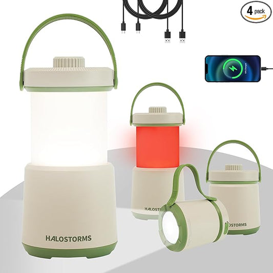 4PK LED Camping Lantern Rechargeable, 800LM, 230Hours Runtime, 5 Modes Camping Light with Red Light, IPX4 Waterproof Lantern Flashlight for Hurricane,Emergency,Power Outages,Home,Hiking