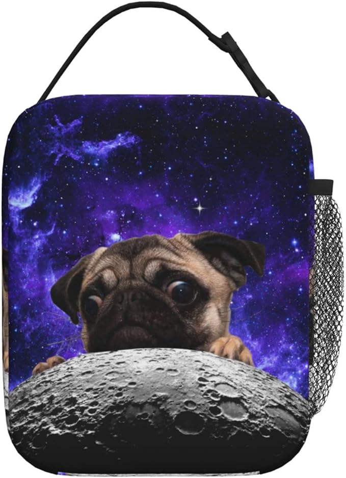 Pug Moon Space Lunch Box Reusable Insulated Totes Lunch Bag Thermal Cooler For Boy Girls School Men Women Beach Picnic Travel