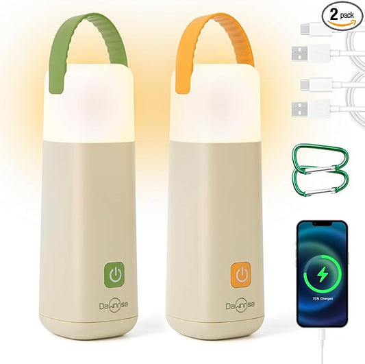 Dawnrise LED Camping Lantern, Up to 350 Hours Rechargeable Camping Light, 4 Modes Outdoor Flashlight Lantern with Red Light, Water Resistant Portable Tent Light for Emergency,Hiking,Hurricane (2PK)