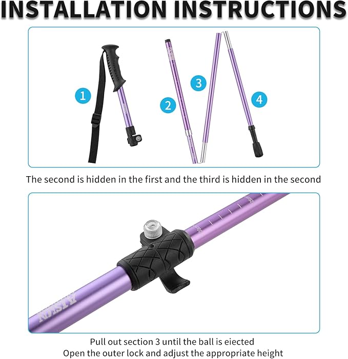 AISUNOURDOOR Lightweight Adjustable Trekking Poles, Aluminum Collapsible Travel Hiking or Walking Sticks for Women Children, with One Disposable Raincoat