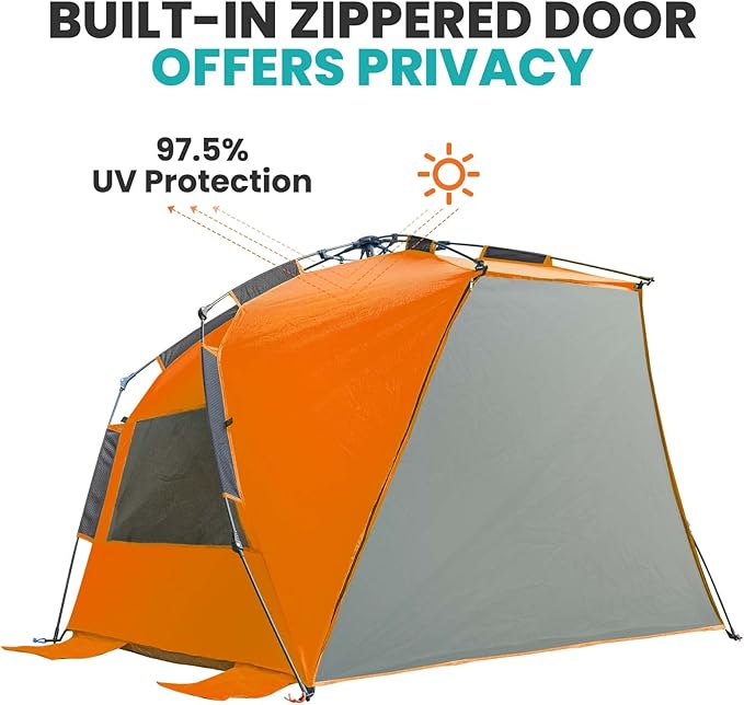 OutdoorMaster Beach Tent for 3-4 Person - Easy Setup and Portable Beach Shade Sun Shelter Canopy with UPF 50+ UV Protection Removable Skylight Family Size