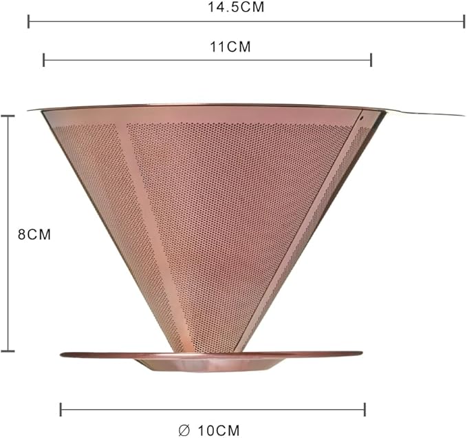 ATHIA Golden Stainless Steel Reusable Coffee Filter, Pour Over Cone Dripper with Fine Mesh, Paperless & Eco-Friendly Design, Fits Most Mugs, Carafes & Coffee Makers (Rose Golden, Standard)