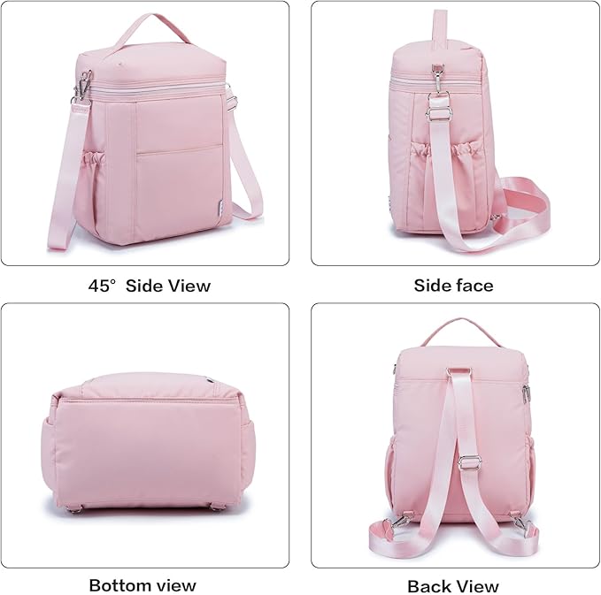 NOL Natural Organic Lifestyle Insulated Lunch Bags for Women Cooler Bag Lightweight Nylon Waterproof Lunch Box For Work (Pink, Large)