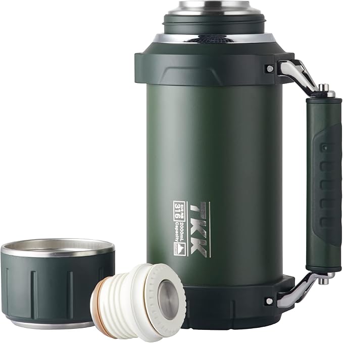 Large Coffee Thermoses for Hot Drinks Stainless Steel Thermoses 2QT 64oz Vacuum Insulated Bottle With Cup Handle Keeps Liquids Hot And Cold For Up To 24 For Outdoor Gathering Camping