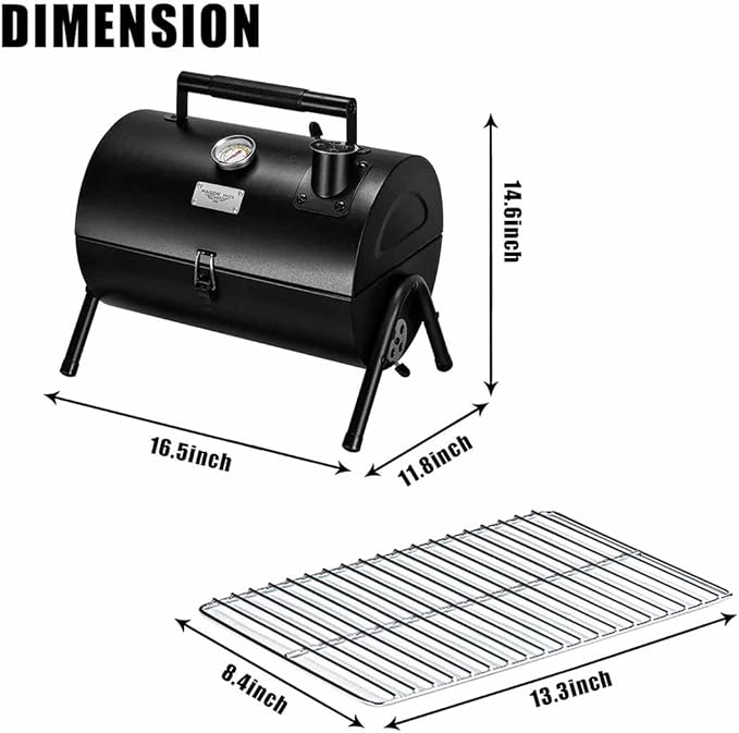 MAISON HUIS Adjustable Portable Charcoal Grill Multi-functional Metal Small BBQ Smoker for Outdoor Hiking(Black)