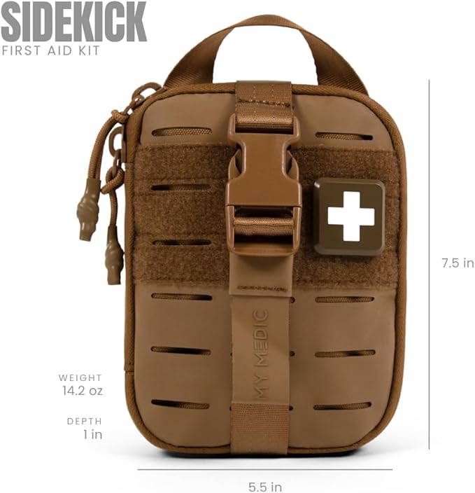 My Medic Sidekick - Camping Hiking and Backpacking First Aid Kit - 70 Items - HSA and FSA Eligible - Small Ifak Great For Travel or Motorcycle - Portable Emergency Kit – Coyote