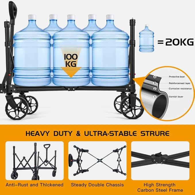 FREE SOLDIER Collapsible Foldable Wagon, Light Duty, Folding Wagon Portable with Removable Wheels and Adjustable Handle for Beach, Camping, Garden, and Shopping