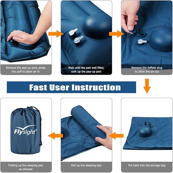 Camping Sleeping Pad for Backpacking Self Inflating Built-in Pump Ultralight Sleeping Pad for Camping with Pillow Durable Waterproof Air Camping Mats for Sleeping Hiking Travelling