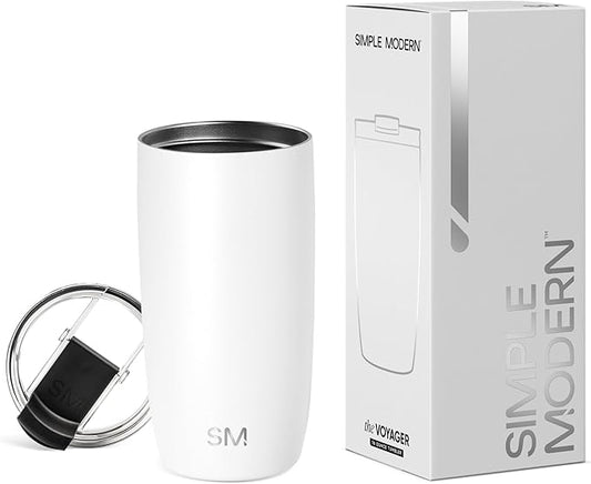 Simple Modern Travel Coffee Mug Tumbler with Flip Lid | Reusable Insulated Stainless Steel Cold Brew Iced Coffee Cup Thermos | Gifts for Women Men Him Her | Voyager Collection | 16oz | Winter White