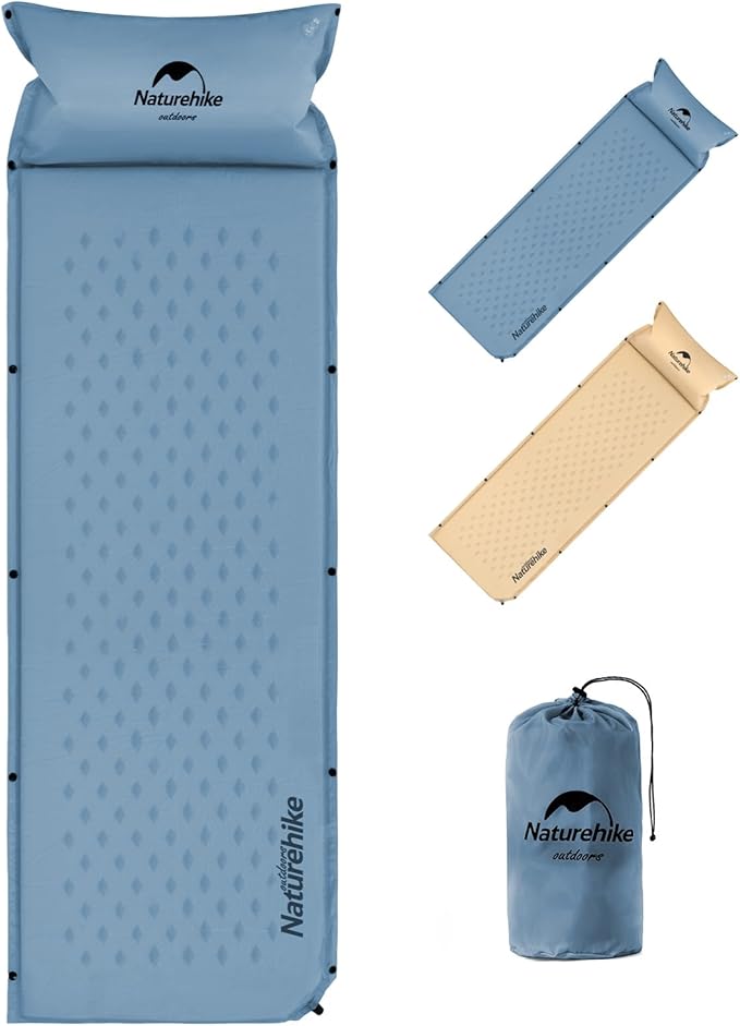 Naturehike Self-Inflating Sleeping Pad, Ultralight Memory Foam Camping Pad with Pillow, Fast Inflating, Sleeping Pad for Camping Hiking with Storage Bag, Single, Blue
