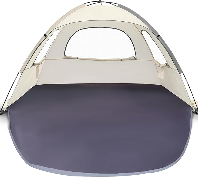WhiteFang Beach Tent Anti-UV Portable Sun Shade Shelter for 3/4/6/8 Person, Extendable Floor with 3 Ventilating Mesh Windows Plus Carrying Bag, Stakes and Guy Lines