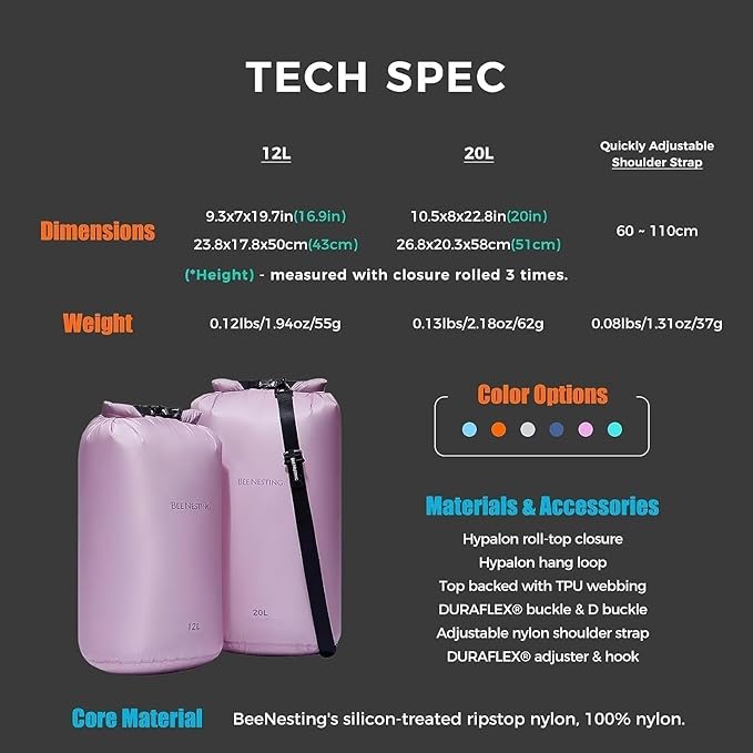 Ultralight Dry Bag Set for Backpacking, Waterproof Dry Sack for Camping, Hiking, Motorcycle, Lightweight Stuff Sack Set of 3 Pack