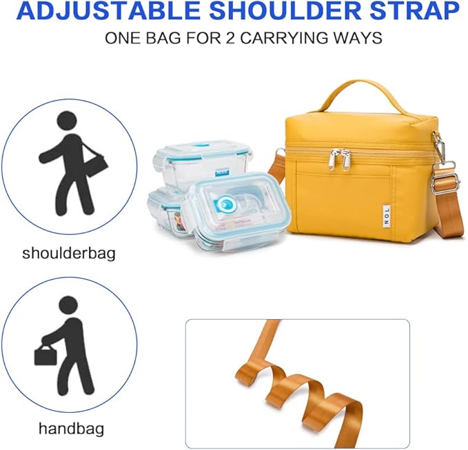 NOL Natural Organic Lifestyle Insulated Lunch Bags for Women Cooler Bag Lightweight Nylon Waterproof Lunch Box For Work (Mustard, Small)