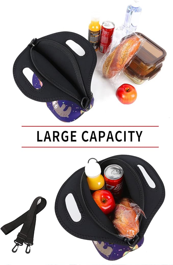 Violet Mist Neoprene Lunch Bag Reusable Insulated Box with Adjustable Shoulder Strap for Men and Women