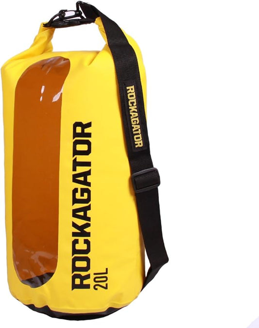 Transparent Dry Bag Waterproof Roll Top Shoulder Sling Pack | Runabout Series - Water Proof Rucksack Day Pack Bag for Beach, Kayak, Fishing and Camping (15 Liter, 20 Liter)