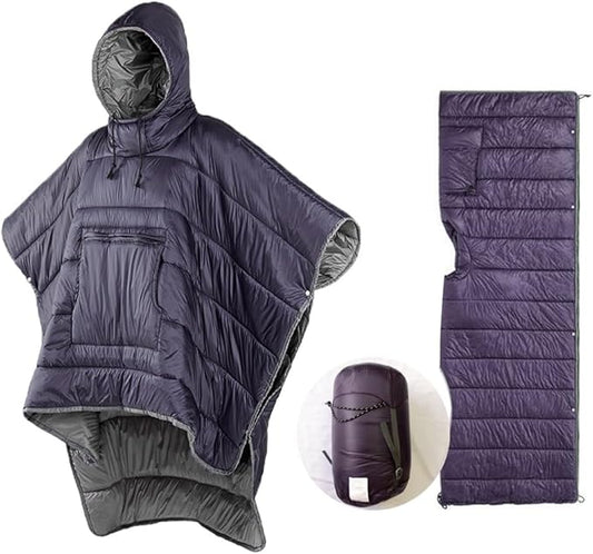 Camp Poncho Sleeping Bag Wearable Hooded Blanket - Envelope Lightweight Thermal Cloak Cape Windproof with Premium Stuff Compression Sack for Backpacking Hiking Hunting Fishing Outdoor Sport