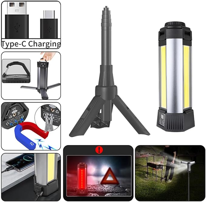 Rechargeable Camping Lights,Telescopic & Collapsible Mobile Lighting,LED Camping Lantern,Built-in 6000mAh Battery Work Light & Flash Light for Adventure,Fishing,Hiking,Camping,Live Streaming