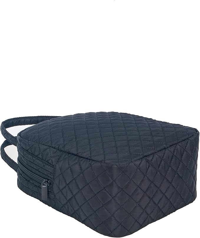 Machine Washable Women Quilted Fabric Insulated Reusable Cooler Lunch Bag Tote Adult Thermal Lunch Box Storage Bag for Ｗork (Black)