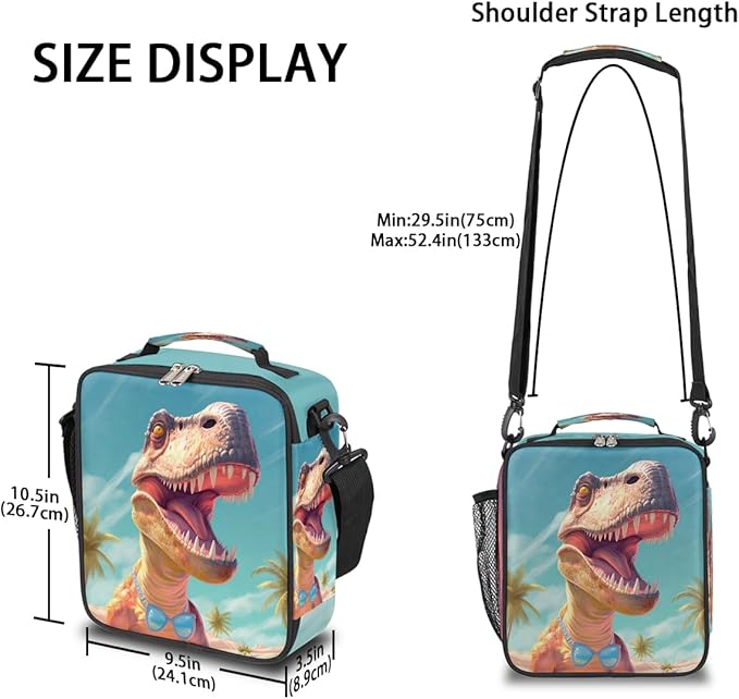 Dinosaur Lunch Box for Kids, Animal Dino Raptor Lunch Bag for Boys Girls, Reusable Insulated Waterproof Lunch Box with Adjustable Shoulder Strap Thermal Cooler Tote Bag for School Daycare Picnic