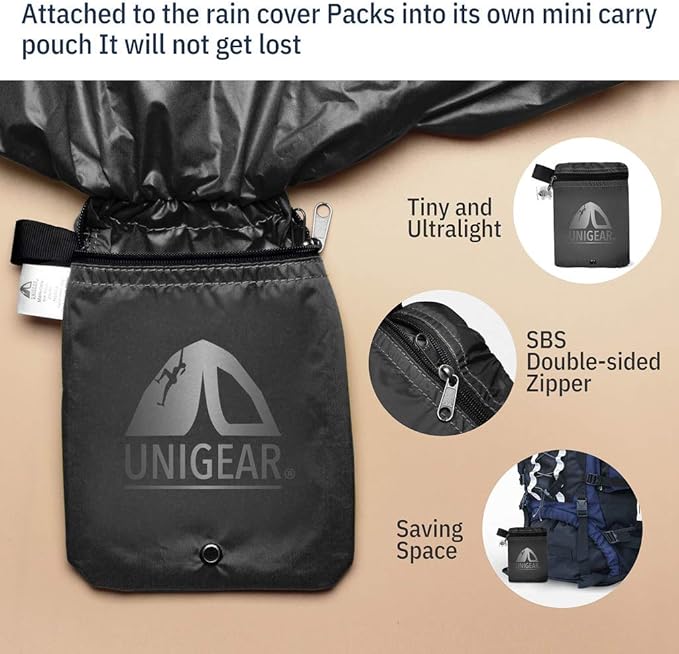 Unigear Backpack Rain Cover Waterproof Rating 5000mm, Ultraportable and Durable with 2 Anti-Slip Buckle Strap, Integrated Carry Pouch Design