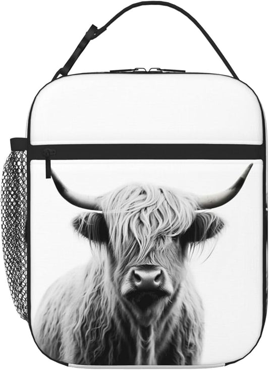 SARA NELL Cow Insulated Lunch Bag Portrait Of Highland Cow Lunch Cooler Box for Women Men Teens Kids, Reusable Lunch Tote Bag, Leakproof Thermal Lunch Bags for Work, Picnic, School or Travel