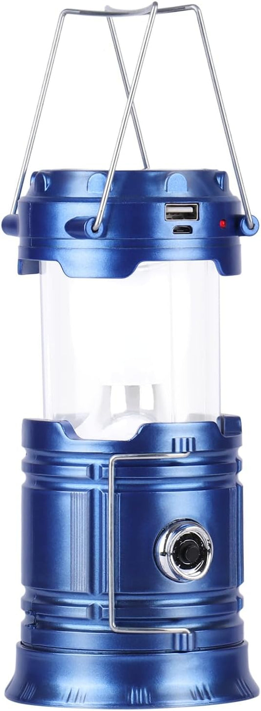 Solar Camping Lantern for Power Outages - USB Rechargeable Lamp Camping Essentials，Collapsible Portable Waterproof Solar Lights for Indoor Outdoor Emergency Light/Blue