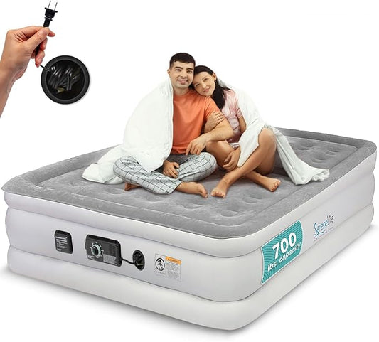 SereneLife Air Mattress with Built-In High Speed Pump – Self Inflatable Blow Up Full Size Airbed for Camping, Guests, Home & Travel – 18" Premium Raised Design, 700 lbs Capacity, Strong Spine Support
