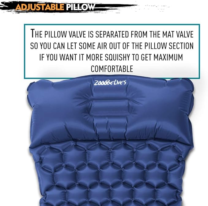 ZOOOBELIVES Ultralight Sleeping Pad with Pillow– Inflatable Camping Mat for Backpacking, Traveling and Hiking, Compact and Portable Multiple Color Options