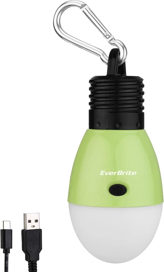 EverBrite Rechargeable Camping Light,Portable Tent Lantern,3 Lighting Modes, Hanging Tent Light Bulbs with Clip Hook for Hiking, Fishing, Backpacking, Emergency and More-Green
