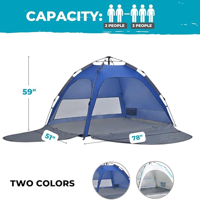 2-Person Pop-Up Camping Tent – Instant Setup, Water-Resistant, Lightweight Dome with Dual Mesh Doors & Extensible Porch – Ideal for Beach, Hiking & Backpacking