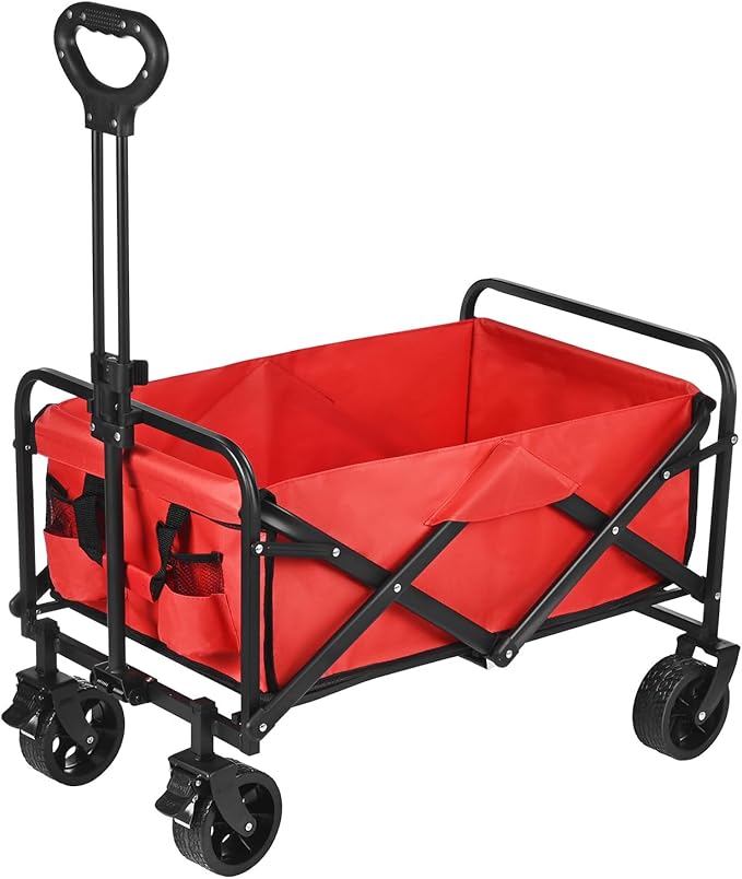 Wagons Carts Foldable, 330LBS Beach Wagon Collapsible with All-Terrain Wheels Portable Utility Folding Cart for Beach/Grocery/Garden/Fishing/Camping/Shopping/Outdoor/Travel, Red