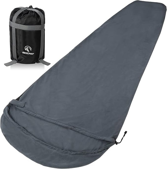REDCAMP Mummy Fleece Sleeping Bag Liner with Hood, Great for Adult Warm or Cold Weather, 90" Long Full Sized Zipper Camping Blanket for Outdoor, Grey