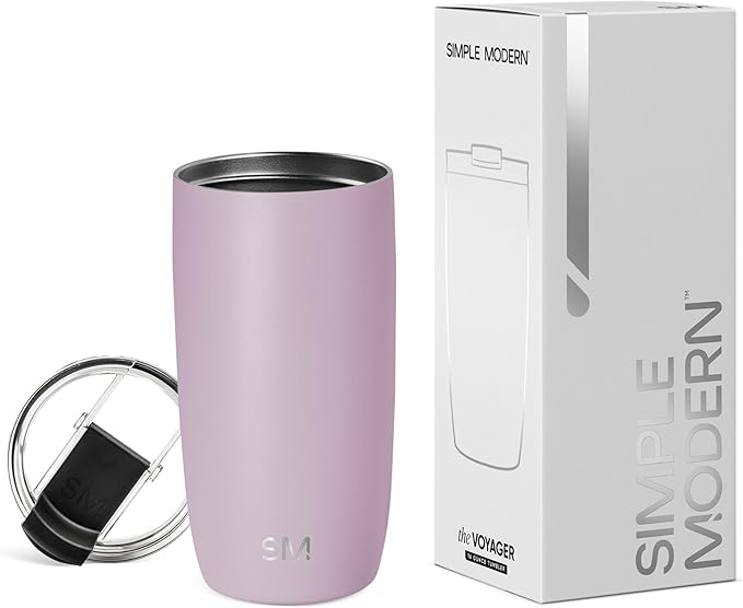 Simple Modern Travel Coffee Mug Tumbler with Flip Lid | Reusable Insulated Stainless Steel Cold Brew Iced Coffee Cup Thermos | Gifts for Women Men Him Her | Voyager Collection | 16oz | Lavender Mist