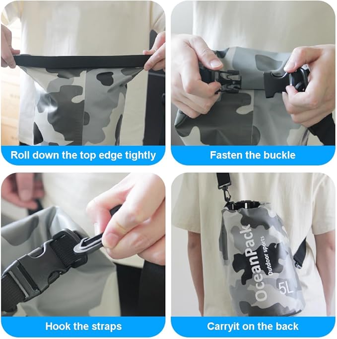 Waterproof Dry Bag 2L/5L/10L/20L/30L, Dry Sack for Kayaking Rafting Boating Beach Surfing Swimming, Camping, Hiking, Beach, Fishing Green Backpack with Waterproof Phone Case